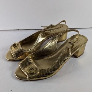 Coach Gold Slingback Women Heeled Sandals Twistlock Scales Women Size 7.5B